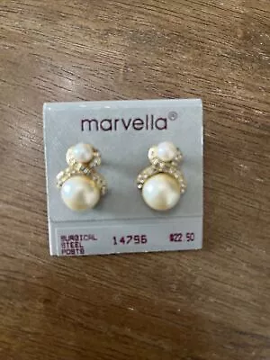Marvella Vintage Faux Pearl And Diamond Pierced Earrings  • $9.50