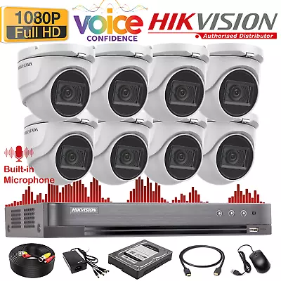 Hikvision 1080P CCTV Security Camera System With Mic Outdoor Full HD DVR 4ch 8CH • £107