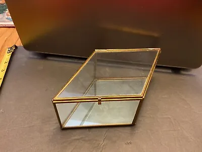 Vintage Brass Angled Glass Display Case  Mirror Back  Made In Mexico • $19.99