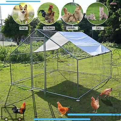 10x10ft Metal Chicken Walk In Run Coop Pet Hen Rabbit Poultry Cage Roof W/ Cover • £174.76