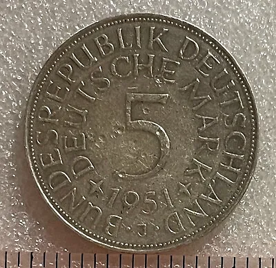 1951 J GERMANY 🇩🇪 (FEDERAL) Silver 5 DEUTSCHE MARK COIN (.625) 11.2g 29mm. • $19.99