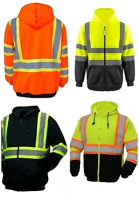 Construction Work Fleece Hoodie Sweatshirt Jacket High Visibility Reflective  • $39.49