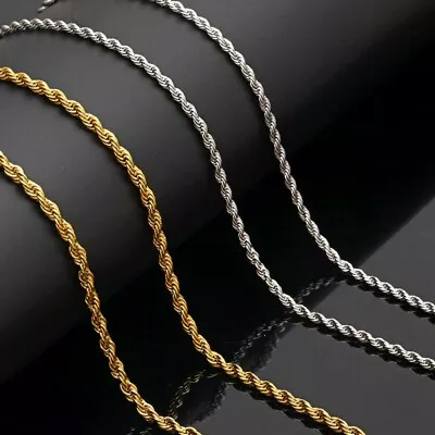 £3.89 • Buy Mens Womens Rope Chain Silver Gold Stainless Steel Cuban Link Pendant Necklace
