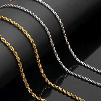 £4.19 • Buy Mens Womens Rope Chain Silver Gold Stainless Steel Cuban Link Pendant Necklace