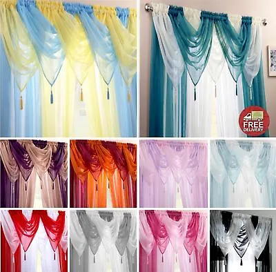 £6.99 • Buy Voile Curtain Swag Swags Drape Pelmet Valance Net 22x18  With Decorative Tassle