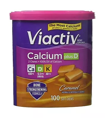 Viactiv Calcium Plus Vit D+K Soft Chews Caramel100 Ct Pack Of 2 • $50.50