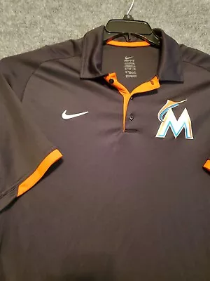 Miami Marlins Polo Shirt XL Black Orange MLB Baseball Dri-fit Nike Men Polyester • $18