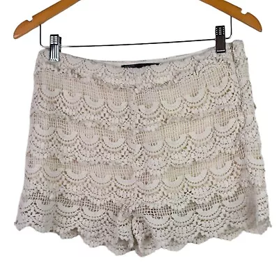 Zara Shorts L Womens Crochet Cream Lace Side Zipper Closure 100% Cotton Festival • $16.89