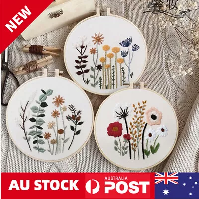 DIY Flowers Pattern Embroidery Kits Craft Beginner Needlepoint Hoop Cross Stitch • $5.99
