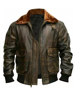 Ostrich Embossed A-2 Mens Aviator G-1 Brown Distressed Bomber Leather Jacket • $189