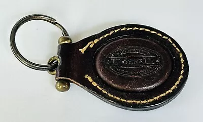 Vtg FOSSIL Brown Oval Leather Key Bag Charm Keychain Tag • $8.50