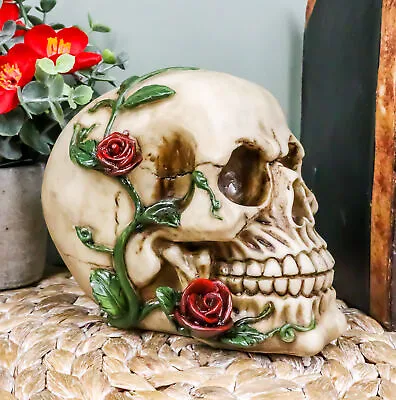 Day Of The Dead Red Rose Vine Skull Figurine DOD Floral Sugar Skull Decor 6 L • $20.99