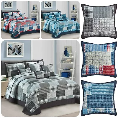 £28.99 • Buy 3 Piece Patchwork Bedspread Quilted Throw Double & King Size Printed Bedding Set