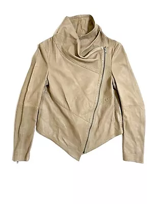 Muubaa Sabina Drizzle Drape Cardi Lambskin Beige Taupe Leather Jacket  Sz 6 $467 • $119.20