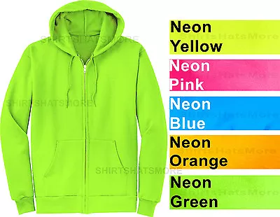 Mens Full Zip Hooded Sweatshirt NEON Hoodie Hoody Sizes S-4XL Cotton/Poly NEW • $32.99