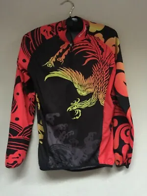 Monton Women's Medium Zip-Up Printed Long Sleeve Cycling Jersey Shirt Black/Red • $39.36