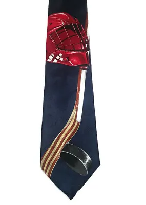  Hockey Tie Necktie Helmet Stick Puck 57 Inches Evan Picone Sport Red Blue USA  • $18.99