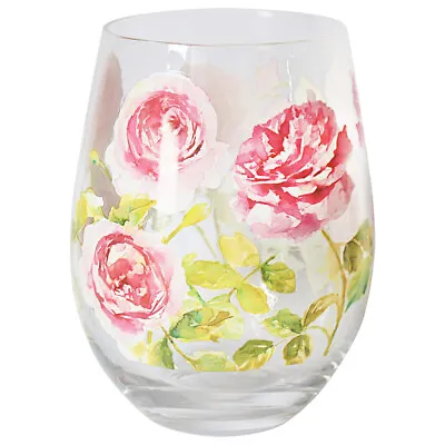 Rose Garden 450ml Cocktail Stemless Gin Glass Balloon Flowers Floral Handpaint • £9.50