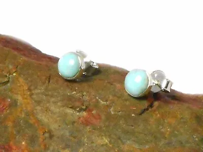 Round Blue LARIMAR  Sterling  Silver  925  Stud  Earrings - 5 Mm • £23.99