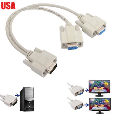 1 Pc To 2 Lcd Tv Monitor Svga Y Splitter 2 Port Cable Vga Lead • $8.70