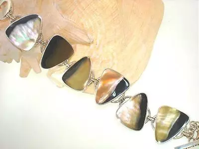 Marta Howell 925 Sterling Silver Black-Lip Mother Of Pearl Shell Bracelet #18 • $330