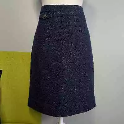 J Crew Blue Wool Tweed The Pencil Straight Skirt 8 • $19.99