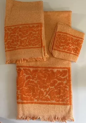 St. Mary's Bath Towel Hand Towel Washcloth Set Cotton Orange Floral Vintage NEW • $24