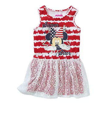 Disney Minnie Mouse Baby Toddler Girl Sleeveless Dress With Lace Overlay Size 2T • $15.39