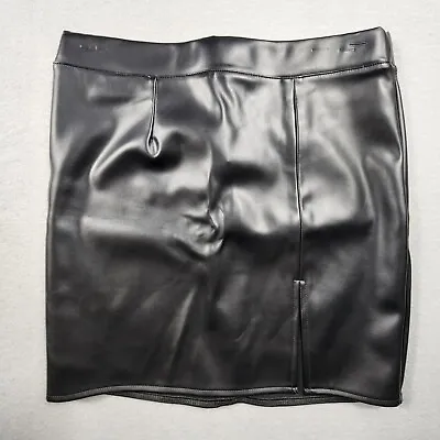 Faux Leather Mini Skirt Side Slit Zip Up Back Womens Size Medium Black • $11.99
