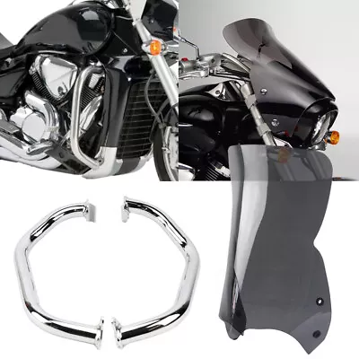 Front Windshield + Engine Guard Crash Bars For SUZUKI Boulevard M109R 2006-2016 • $339.99