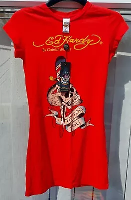 Don Ed Hardy By Christian Audigier Red Rhinestone Mini Dress RARE Size Large • $62.15