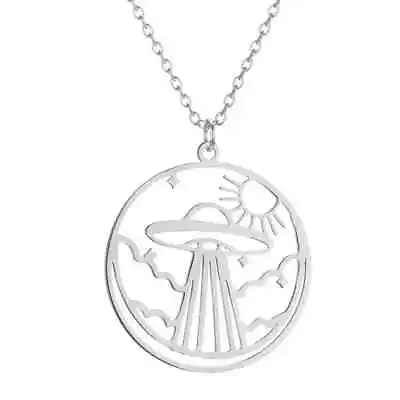 New 1pc Spaceship UFO Pendant Necklace Halloween Silver • $10.75