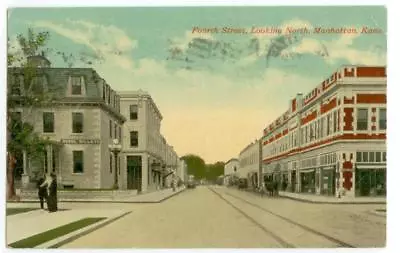 C1915 Manhattan Kansas Fourth Street Looking North • $8