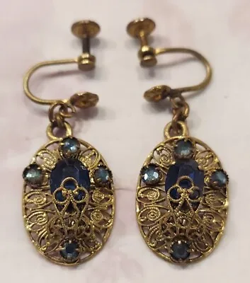 Vintage Unsigned Miriam Haskell Screw Back Earrings Floral Russian Gold Purple  • $20