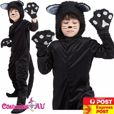 Child Black Cat Costume Book Week Animal Kids Zoo Party Boys Girls Jumpsuit • $28.49