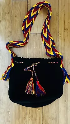 Wayuu Bag Black/Neons Colors Cotton Handmade Mochila Colombia Crossbody Large • $38