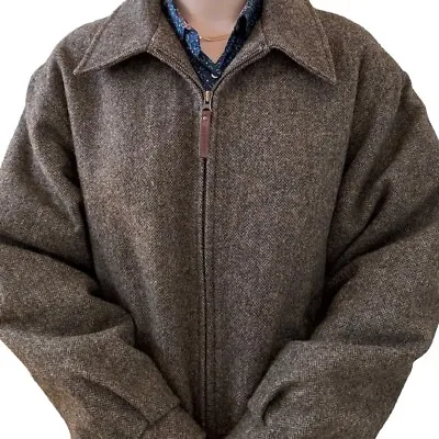 Woolrich Mens Brown Tweed Herringbone Wool Western Chore Jacket Sz L • $85