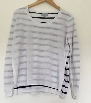 Ladies Pure Collection White/ Navy Linen Jumper Size 14 • £2.99