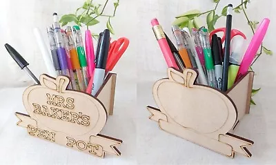 £4.99 • Buy Personalised Wooden Apple Pencil Pot Pen Holder Desk Organiser Pens Pencils