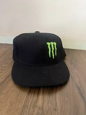 Monster Energy Drink Black Fitted Stretch Size 7 1/4 Baseball Hat Cap • $14.99