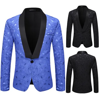 Men Fit Floral Print Dress Jacket Single Breasted Suit Blazer Top Coat Prom Coat • $56.99