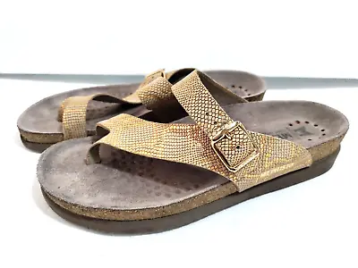 Mephisto Helen Women's 40 US 10 Gold Leather Faux Snake Thong Sandals • $59.95