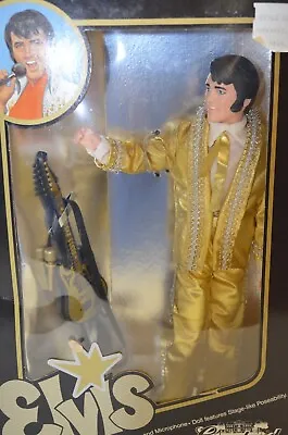 Vintage 1984 Elvis Doll Eugene Co. Gold Costume Guitar Microphone NIB MINT • $24