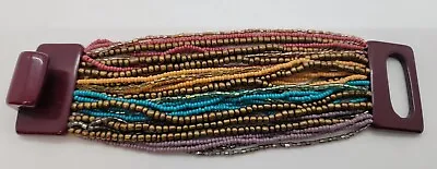 Vintage Unsigned Unique Monies Style Colorful Seed Bead Bracelet  • $13.50