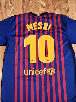 Used FCB Barcelona Rakuten #10 Lionel Messi Shirt  Size Lg  Blue Spell  Soccer  • $15