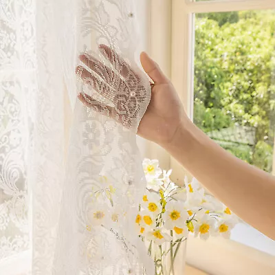 White Lace Window Screening Curtains Voile Net Pearl Sheer Drapes For Bedroom UK • £8.99