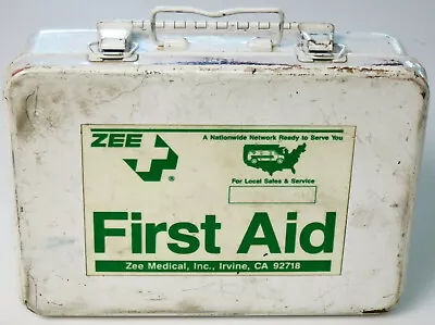 First Aid Medical Kit Wall Mount ZEE Metal Cabinet Box USED And Contents VINTAGE • $10.99