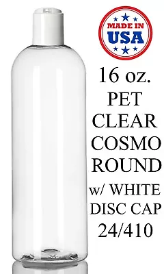 16 Oz. Cosmo Round PET Plastic Bottles Empty With White Disc Cap Bulk Lot • $5.95