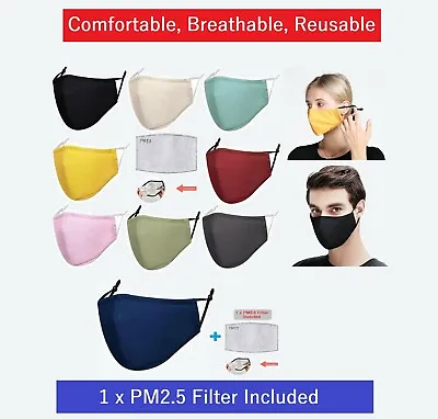 Cotton Face Mask Washable Reusable Breathable UK Virus Protective Filter Pocket • £3.29