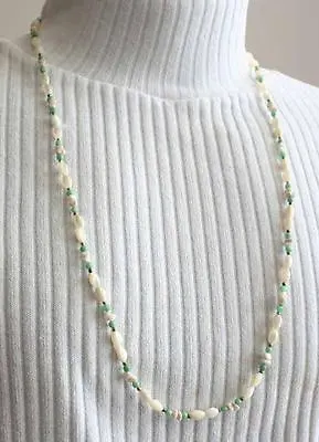Elegant Mother Of Pear Shell & Faux Jade Glass Necklace 1970s Vintage • $12.95